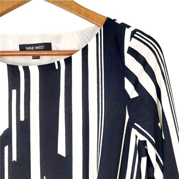 Nine West Black White Abstract Geometric Art Deco 60s Go-Go Mod Shift Dress Sz 4 - Picture 9 of 13